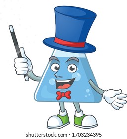 Talented blue chemical bottle Magician cartoon design style