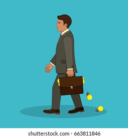 A talented businessman comes with a portfolio full of ideas. Vector isolated illustration. Business concept.