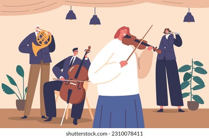 Talented Classical Musicians Captivate The Scene With Their Melodic Performance on Violin, French Horn, Cello and Flute
