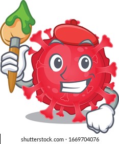 Talented coronavirus substance Artist cartoon character with brush