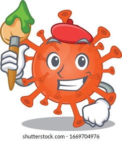 Talented deadly corona virus Artist cartoon character with brush