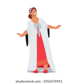 Talented Female Soprano Captivating Audiences With Her Powerful Vocals And Emotive Performances. Opera Artist, Bringing Stories To Life Through Her Enchanting Voice. Cartoon People Vector Illustration