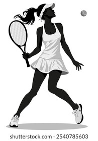 A talented female tennis player focuses on striking a ball, showcasing her athleticism and grace in the game