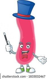 Talented fusobacteria Magician cartoon mascot design style. Vector illustration