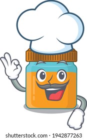 Talented honey jar chef cartoon drawing wearing chef hat
