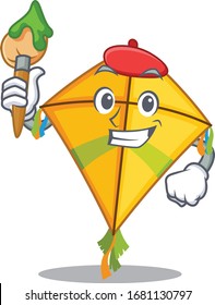 Talented kite Artist cartoon character with brush