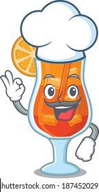 Talented mai tai cocktail chef cartoon drawing wearing chef hat