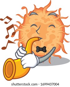 Talented musician of bacteria endospore cartoon design playing a trumpet