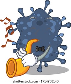 Talented musician of bacteria neisseria cartoon design playing a trumpet
