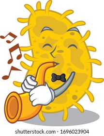 Talented musician of bacteria spirilla cartoon design playing a trumpet
