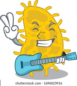 Talented musician of bacteria spirilla cartoon design playing a guitar