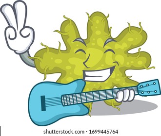 Talented musician of bacterium cartoon design playing a guitar