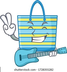 Talented musician of beach bag cartoon design playing a guitar