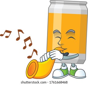 Talented musician of beer can mascot design playing music with a trumpet