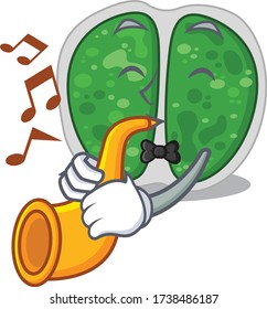 Talented musician of chroococcales bacteria cartoon design playing a trumpet