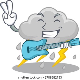 Talented musician of cloud stormy cartoon design playing a guitar