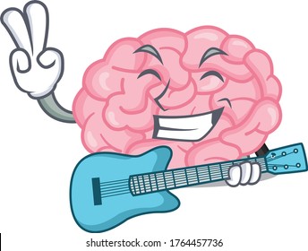 Talented musician of human brain cartoon design playing a guitar