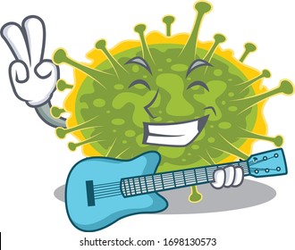 Talented musician of insthoviricetes cartoon design playing a guitar
