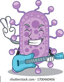 Talented musician of mycobacterium cartoon design playing a guitar