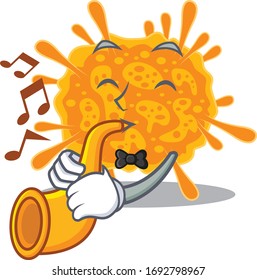 Talented musician of nobecovirus cartoon design playing a trumpet