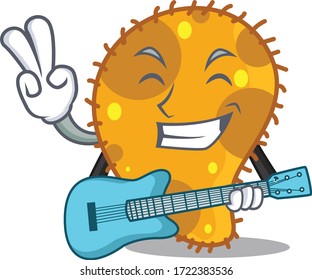 Talented musician of pseudomonas cartoon design playing a guitar