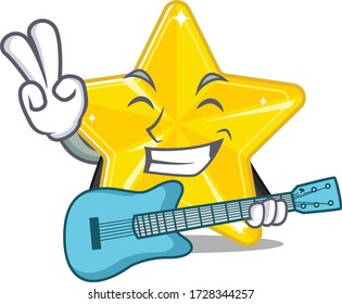 Talented musician of shiny star cartoon design playing a guitar