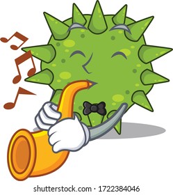 Talented musician of vibrio cholerae cartoon design playing a trumpet