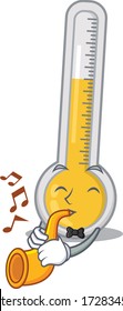 Talented musician of warm thermometer cartoon design playing a trumpet