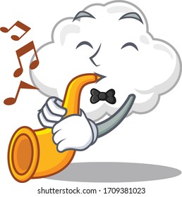 Talented musician of white cloud cartoon design playing a trumpet