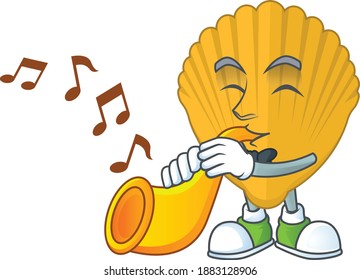Talented musician of yellow clamp mascot design playing music with a trumpet. Vector illustration