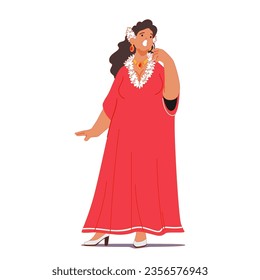 Personaje Femenino Talentoso Artista De Ópera, Con Vestido De Concierto, Que cautivó Al Público Con Sus Poderosos Vocales Y Emotivas Actuaciones En El Gran Escenario. Ilustración de vectores de personas de caricatura