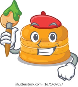 Talented orange macaron Artist cartoon character with brush