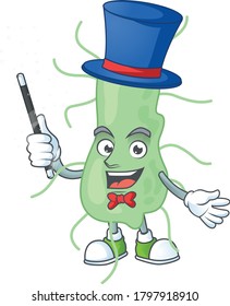 Talented salmonella Magician cartoon mascot design style. Vector illustration