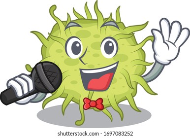 Talented singer of bacteria coccus cartoon character holding a microphone