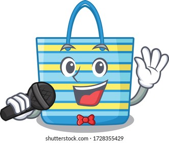 Talented singer of beach bag cartoon character holding a microphone