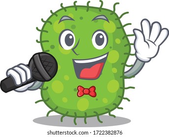 Talented singer of escherichia cartoon character holding a microphone