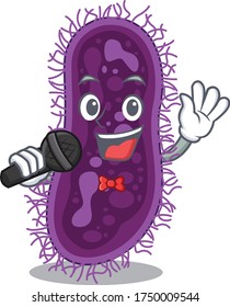 Talented singer of lactobacillus rhamnosus bacteria cartoon character holding a microphone