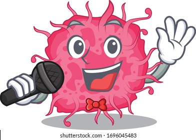 Talented singer of pathogenic bacteria cartoon character holding a microphone