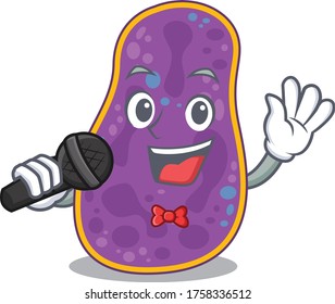 Talented singer of shigella sp. bacteria cartoon character holding a microphone