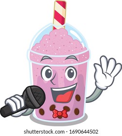 Talented singer of taro bubble tea cartoon character holding a microphone