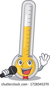 Talentierte Sängerin aus der Warm-Thermometer-Zeichentrickfigur mit Mikrofon