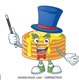 Talented snowball lemon cream pancake Magician cartoon design style