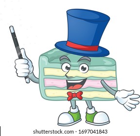 Talented vanilla slice cake Magician cartoon design style