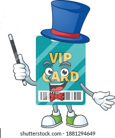 Talented VIP pass card Magician cartoon mascot design style. Vector illustration