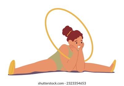 Talented Young Gymnast Girl Character Gracefully Perform With A Hoop, Displaying Her Agility, Flexibility, And Skill In An Enchanting Performance. Cartoon People Vector Illustration