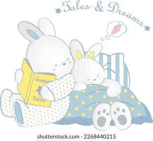 Tales and dreams theme sleepy baby bunnies vectoral design