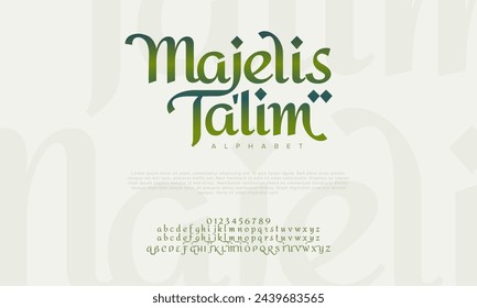 Ta'lim premium luxury arabic alphabet letters and numbers. Elegant islamic typography ramadan wedding serif font decorative vintage. Creative vector illustration