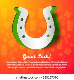 Talisman of luck design concept with applique of horseshoe cut from white paper flat vector illustration