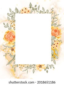 talitha rose yellow orange flower frame background with white space rectangle