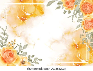 talitha rose yellow orange flower frame background with white space